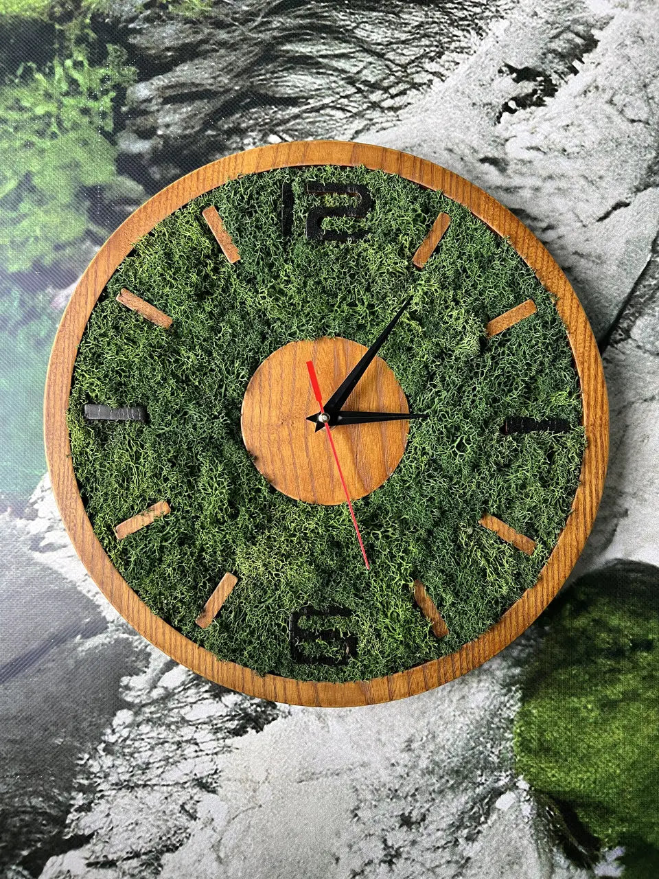 Wood Frame Wall Clocks with natural green moss