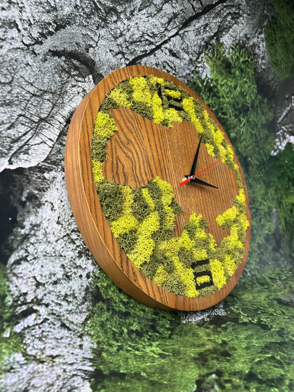 Wooden Wall Clock featuring an irregular natural wood center