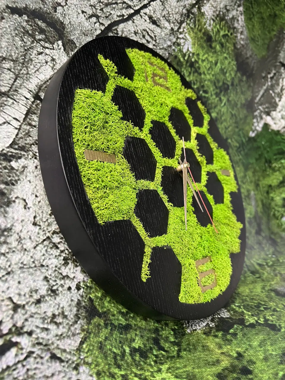 Handmade ash wood clock with honeycomb pattern