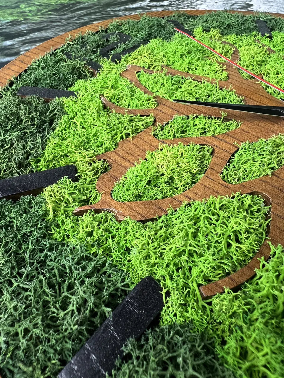 Handmade Tree of Life clock with preserved green moss