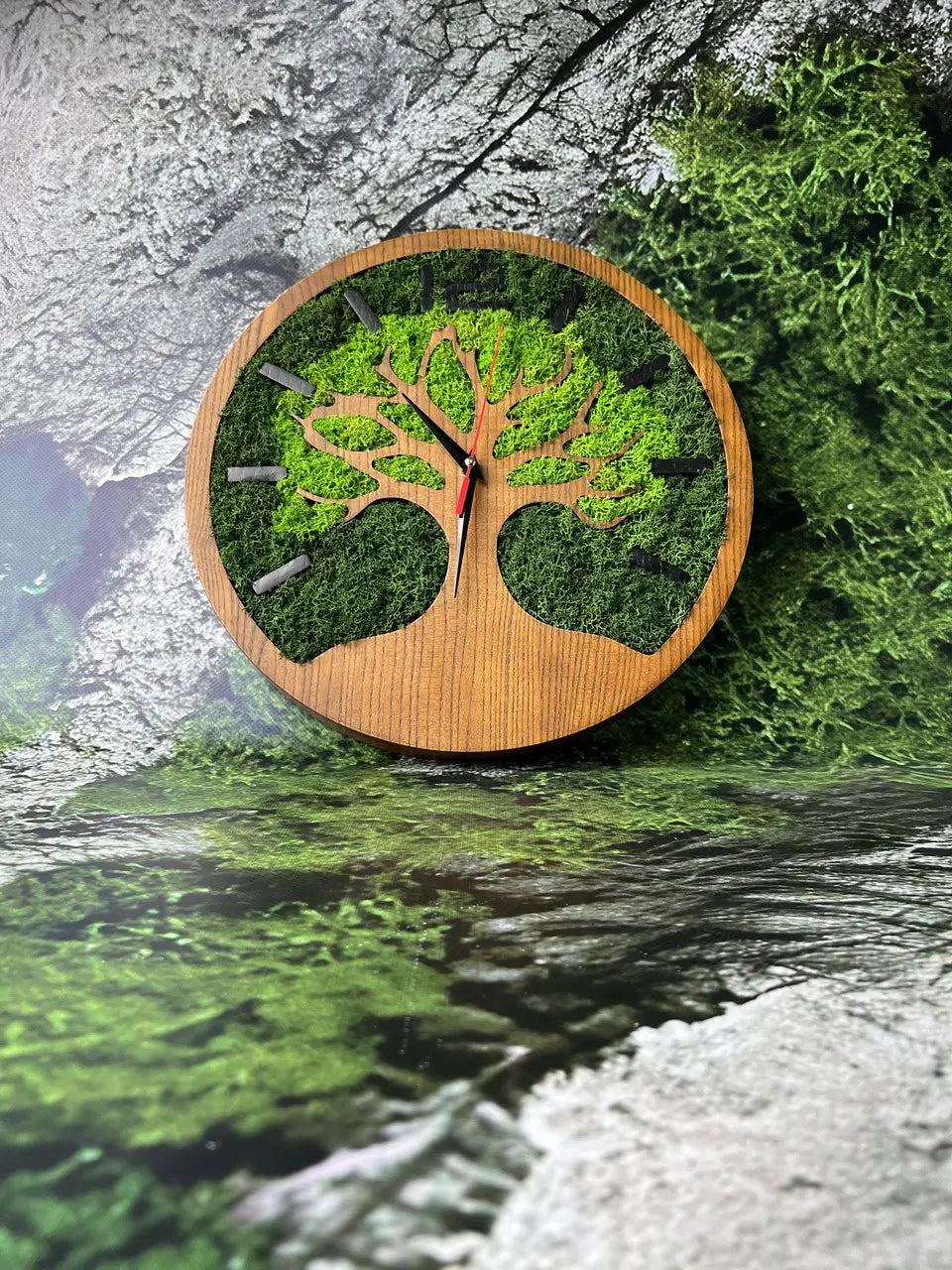 Tree of Life wall clock handmade from natural ash wood