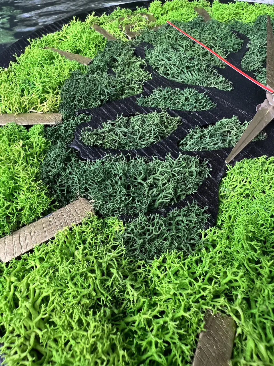 Handmade moss wall clock with minimalist hour markers