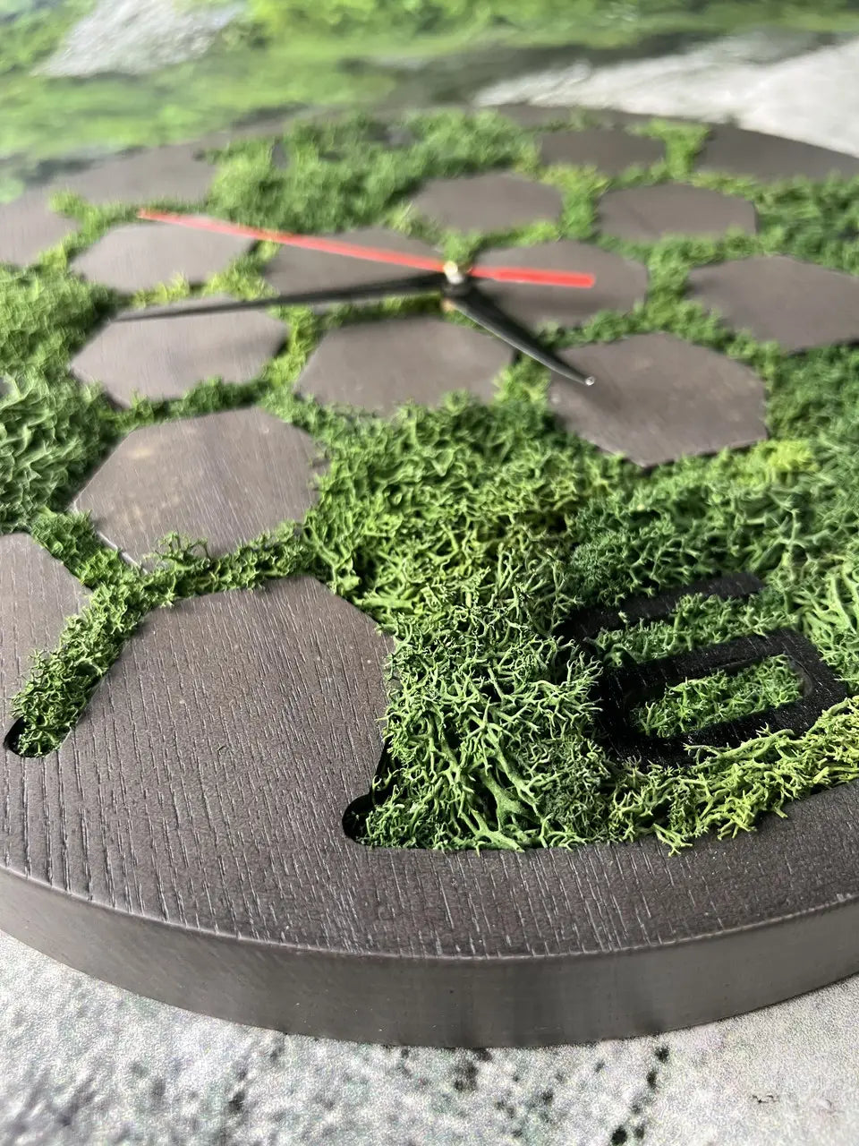 Wood Frame Wall Clocks made from ash wood and green moss