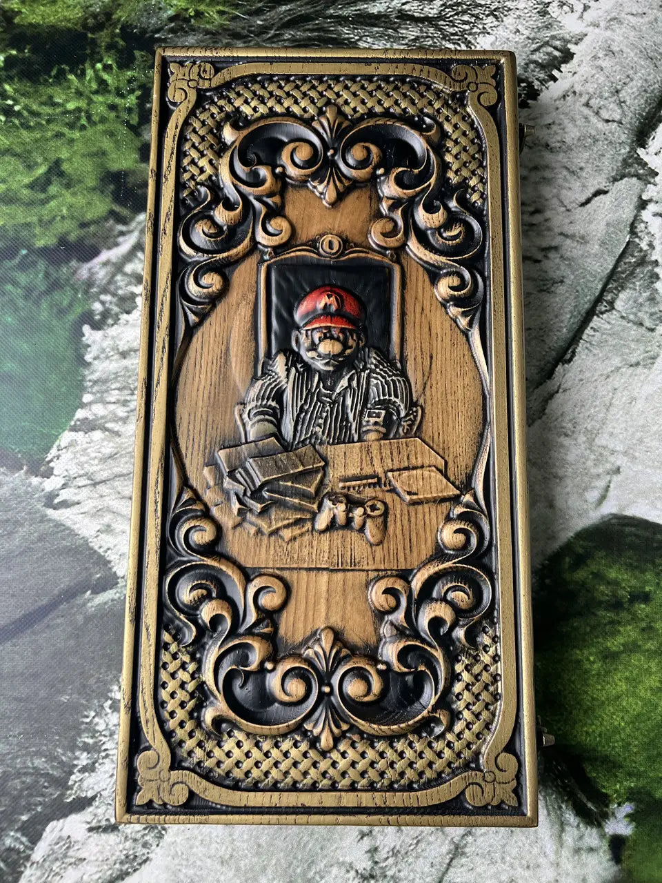 Open Mario backgammon board made from solid ash wood