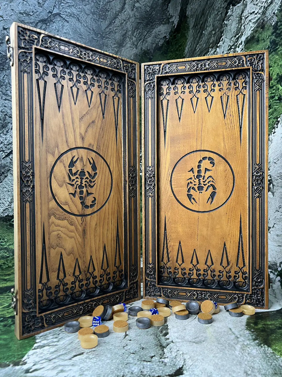 Beautiful handcrafted Scorpio backgammon board set
