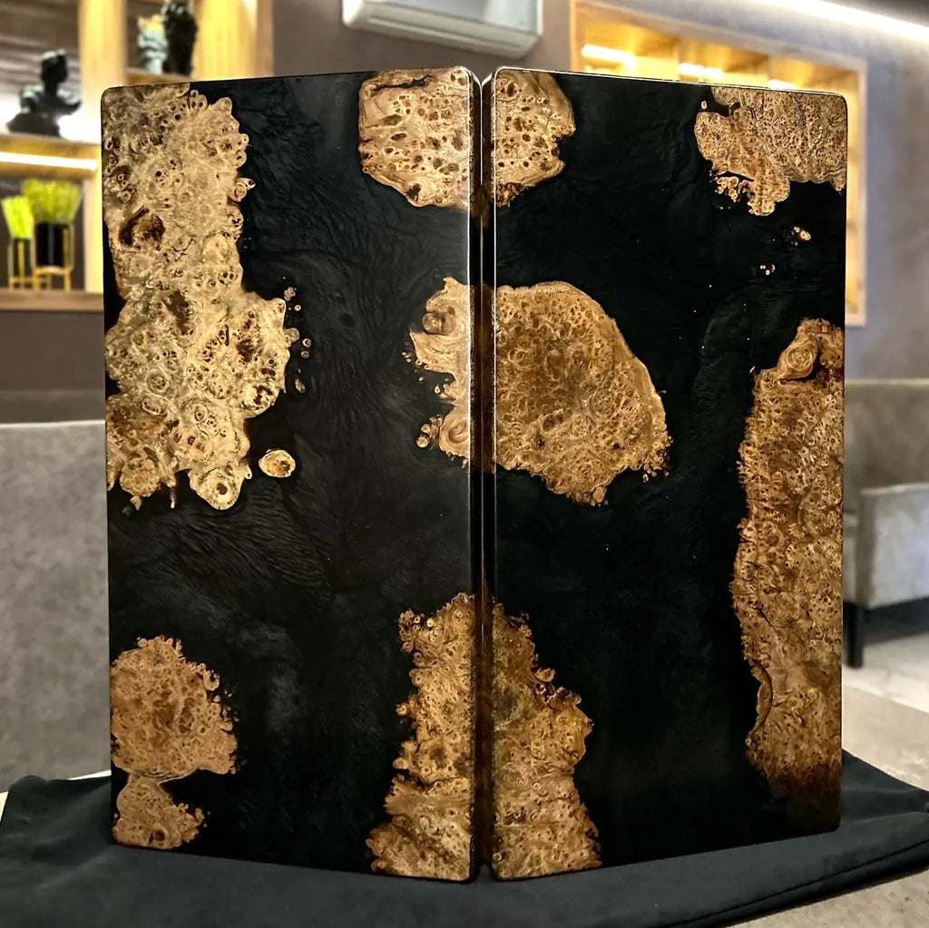 Front view of handcrafted Onyx luxury backgammon board