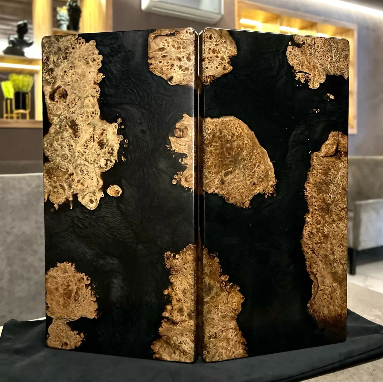 Front view of handcrafted Onyx luxury backgammon board