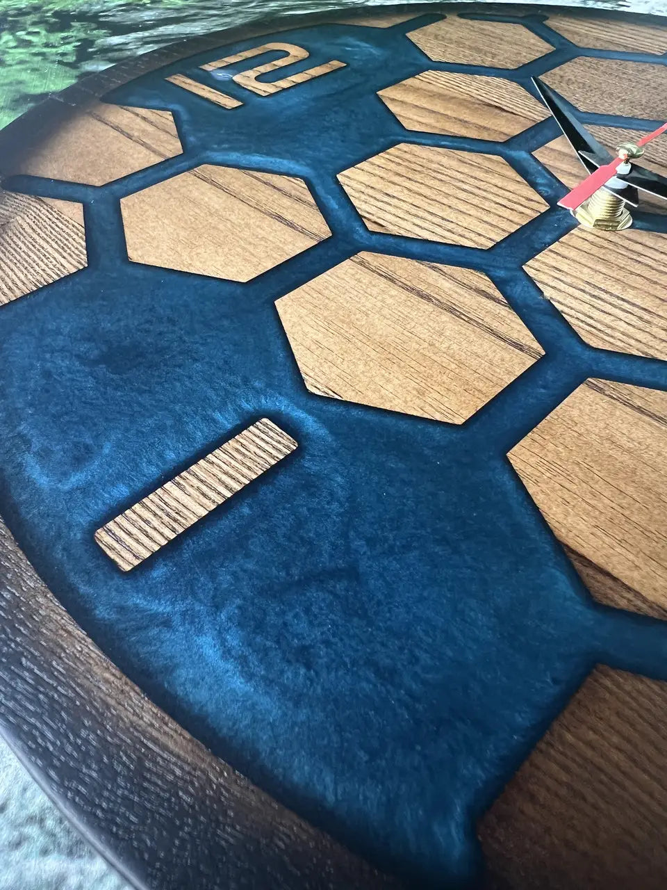 Round Epoxy Resin Clock made from natural wood and blue resin