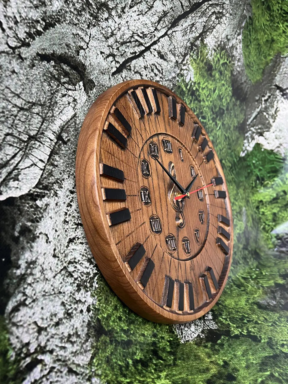 Hand-carved details of ash wood piano wall clock