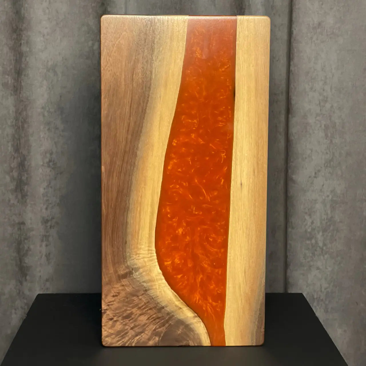 Large handmade wooden backgammon board with orange epoxy inlay