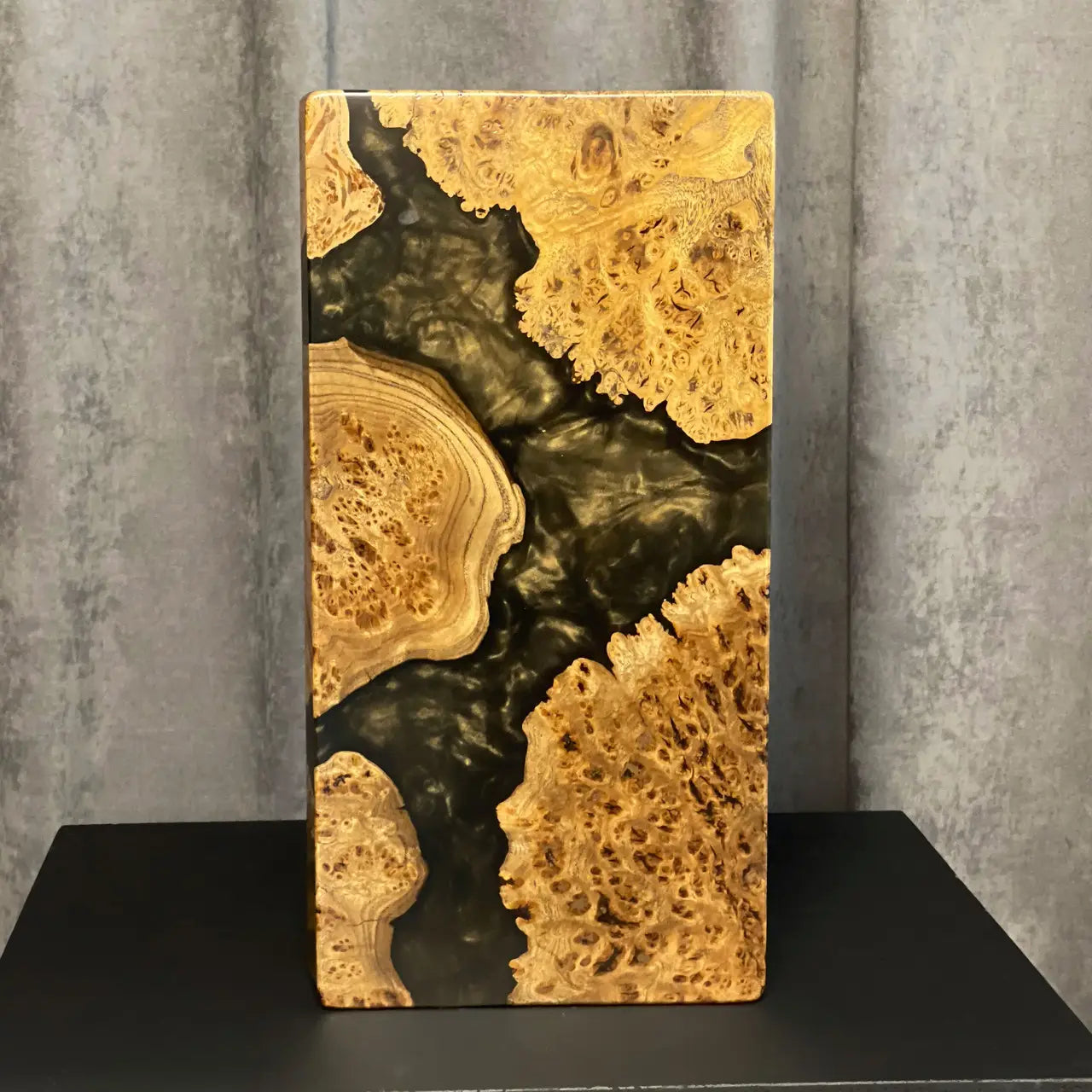 Magnetic wooden backgammon board with dark epoxy resin