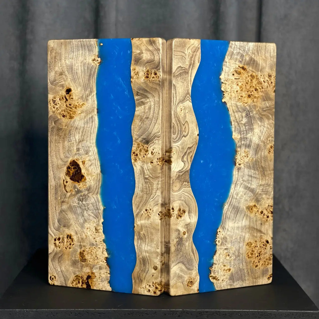 Luxury 50 cm wooden backgammon set with turquoise epoxy design