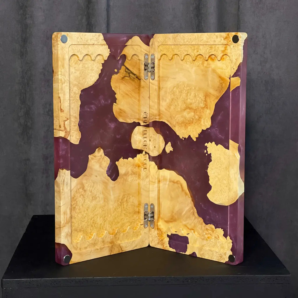 Artisan luxury backgammon board made from natural burl wood
