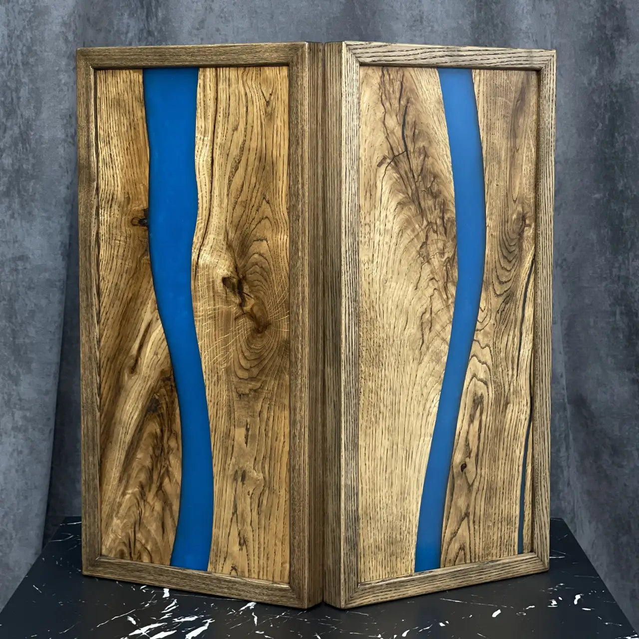 Premium natural wood and blue resin handmade backgammon set