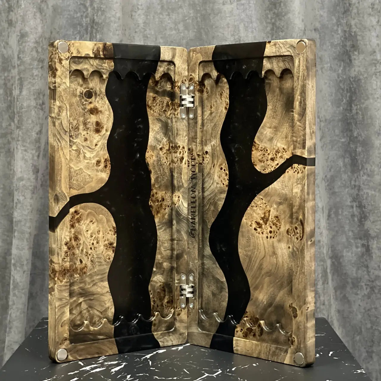 Black Canyon handcrafted backgammon set with wooden playing pieces