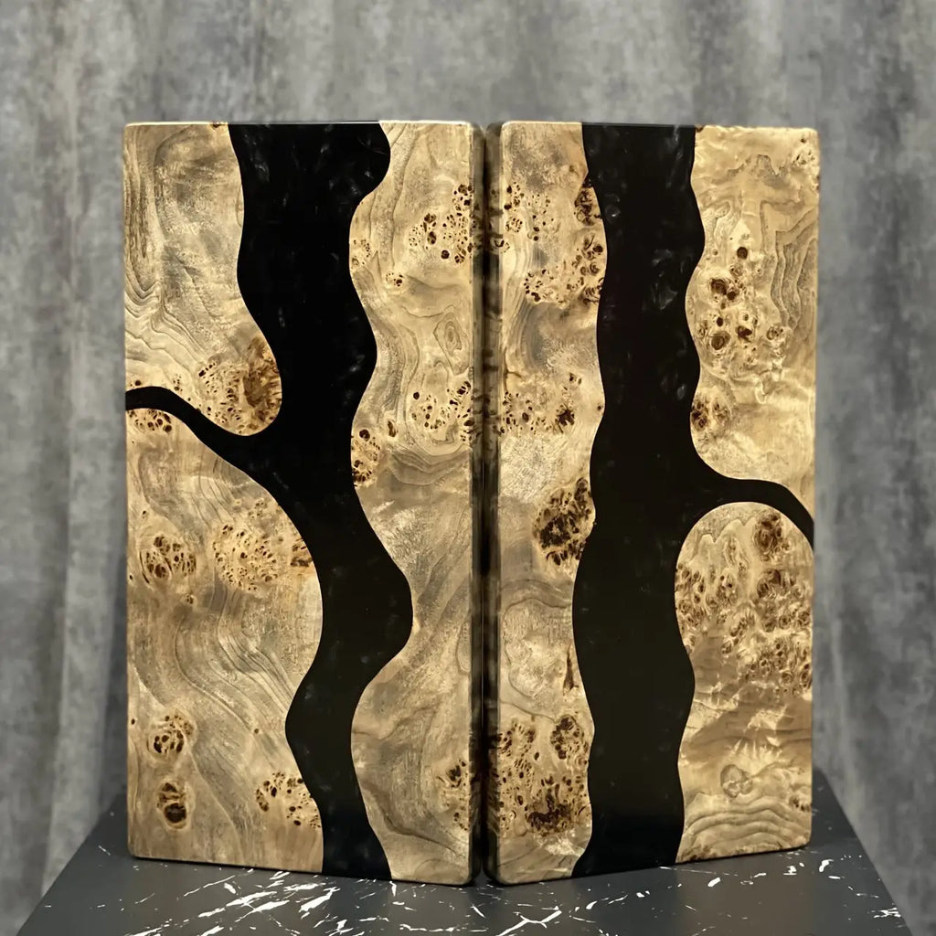 Handmade 50 cm folding wooden backgammon board with dark epoxy