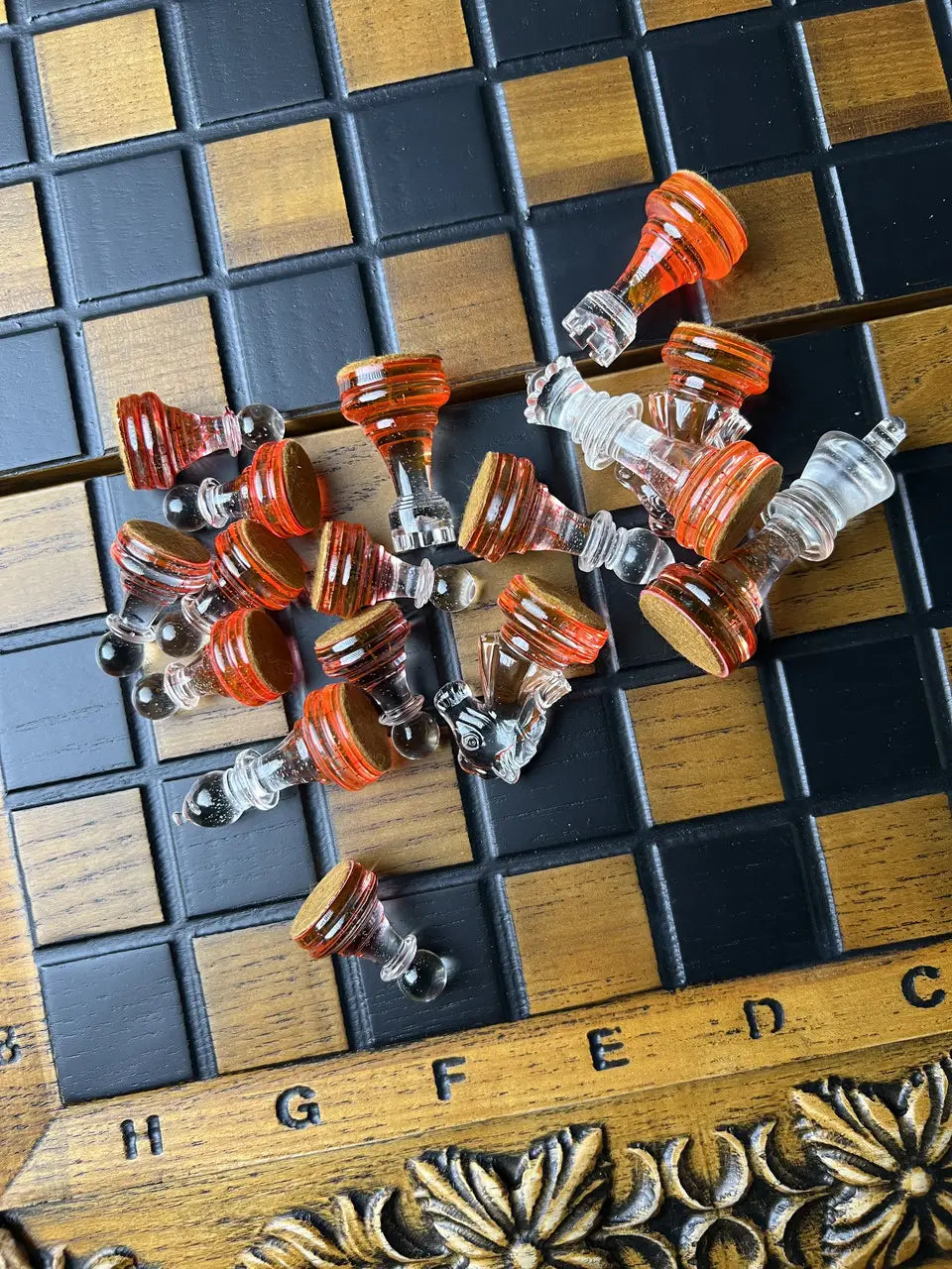 Handcrafted red crystal chess set – 32 resin pieces