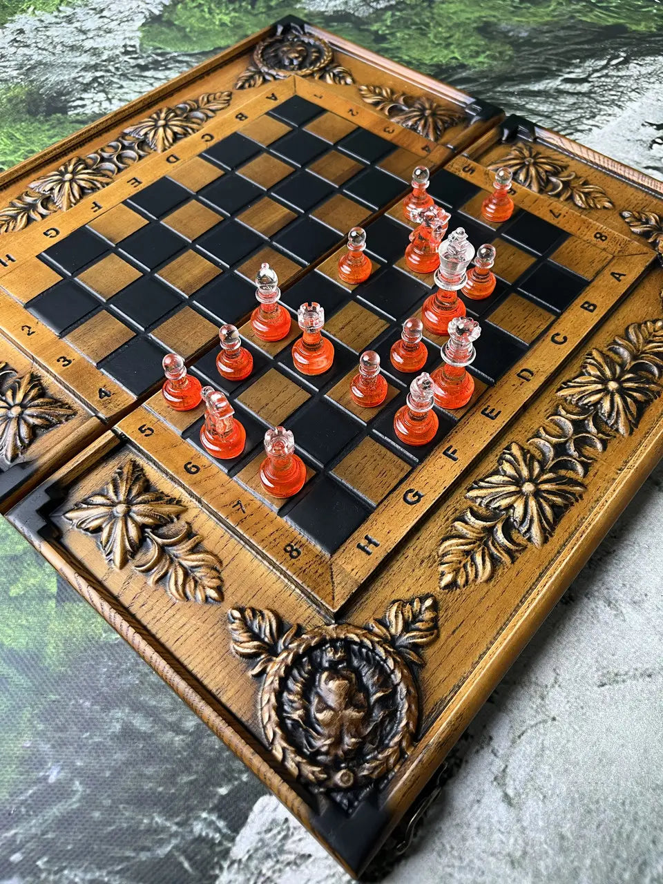 Red transparent chess pieces with felt bases for smooth movement