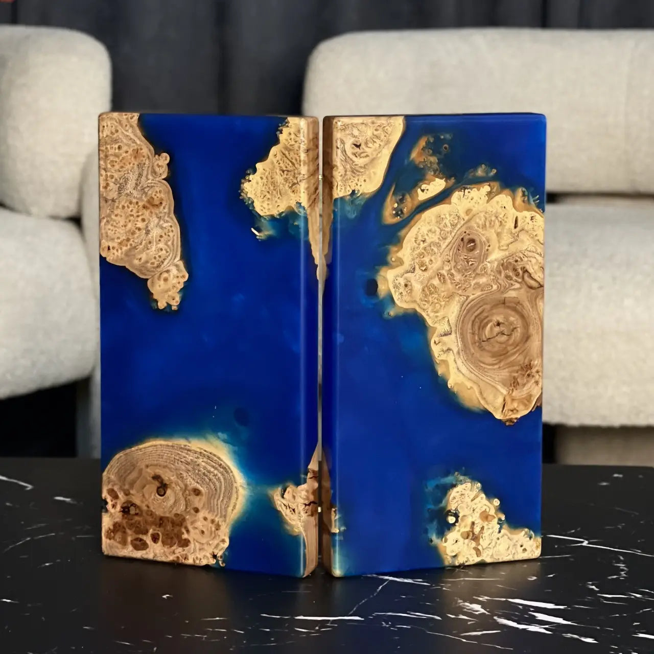 Sapphire luxury wooden backgammon board set handmade with epoxy resin