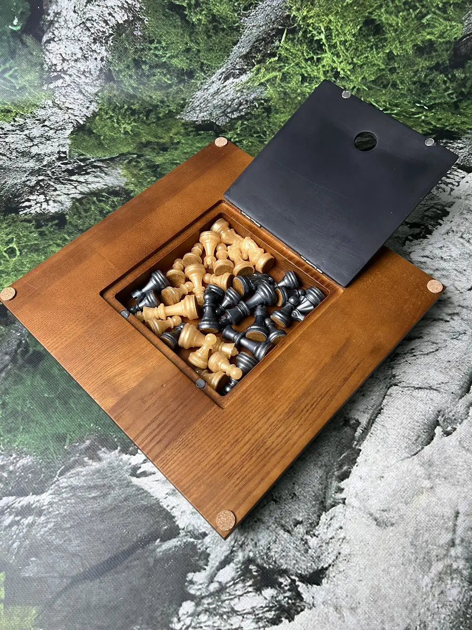 Handmade epoxy chess board with ash wood frame