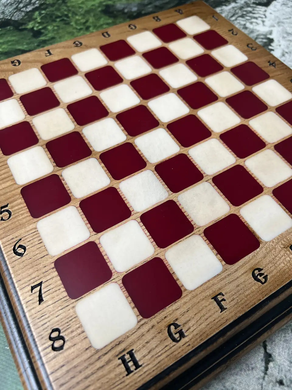 Ash wood luxury chess board with premium resin pieces