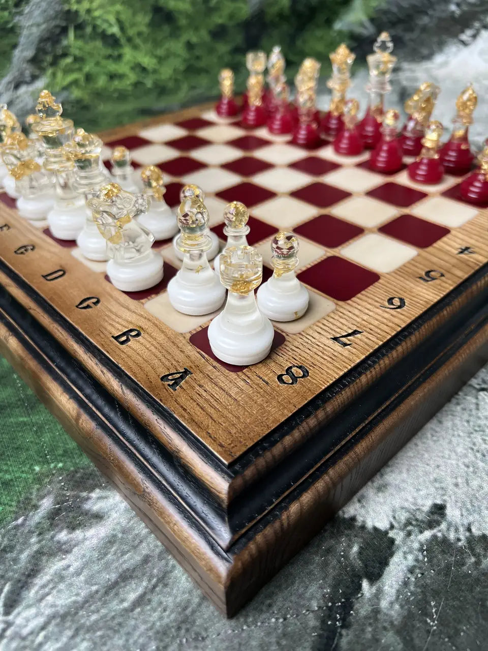 Premium luxury chess board with elegant resin chess pieces
