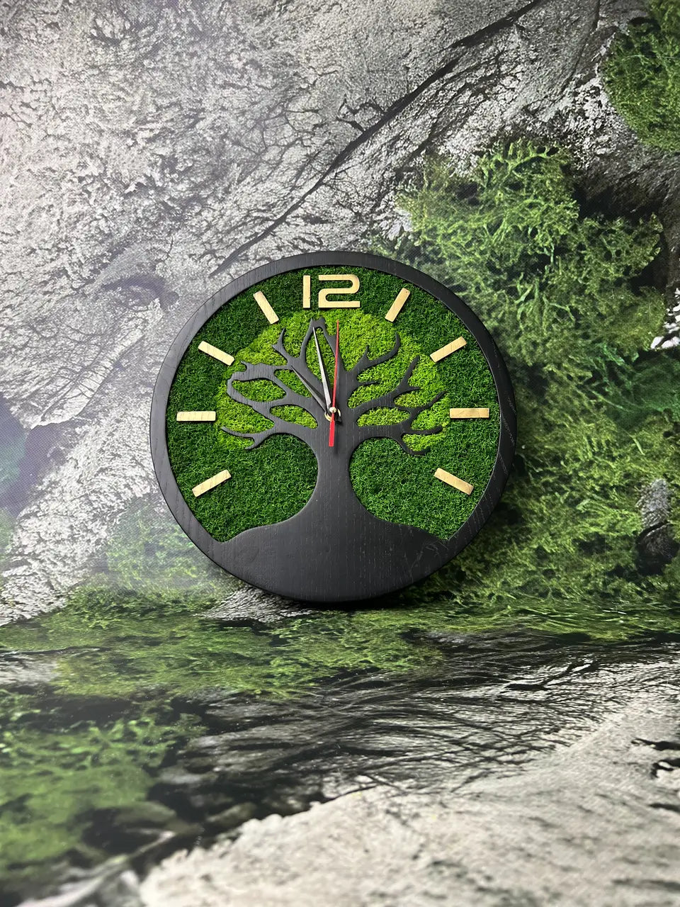 Handmade moss and wood Tree of Life clock