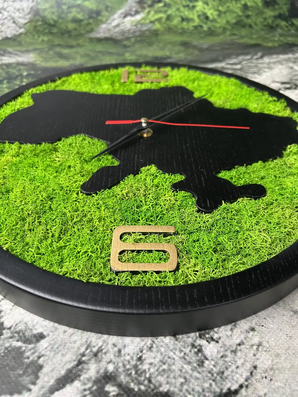 Round handmade moss wall clock with Ukraine design