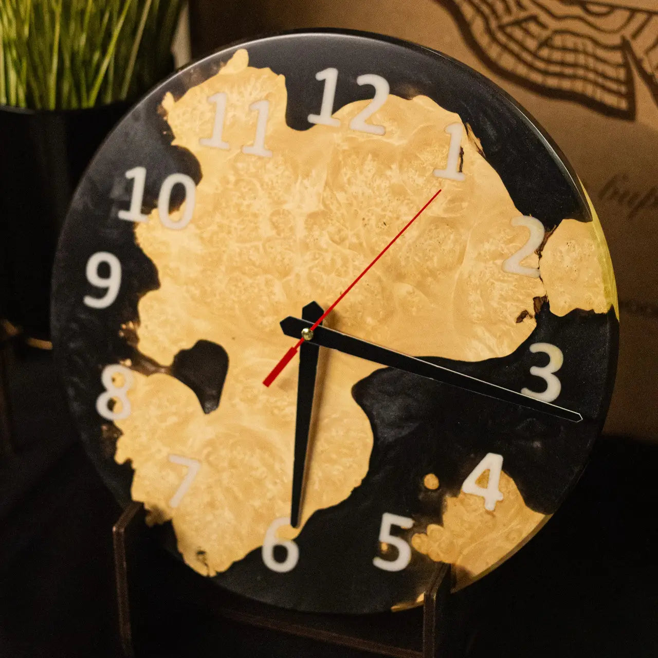Artisan wooden wall clock made from poplar burl.