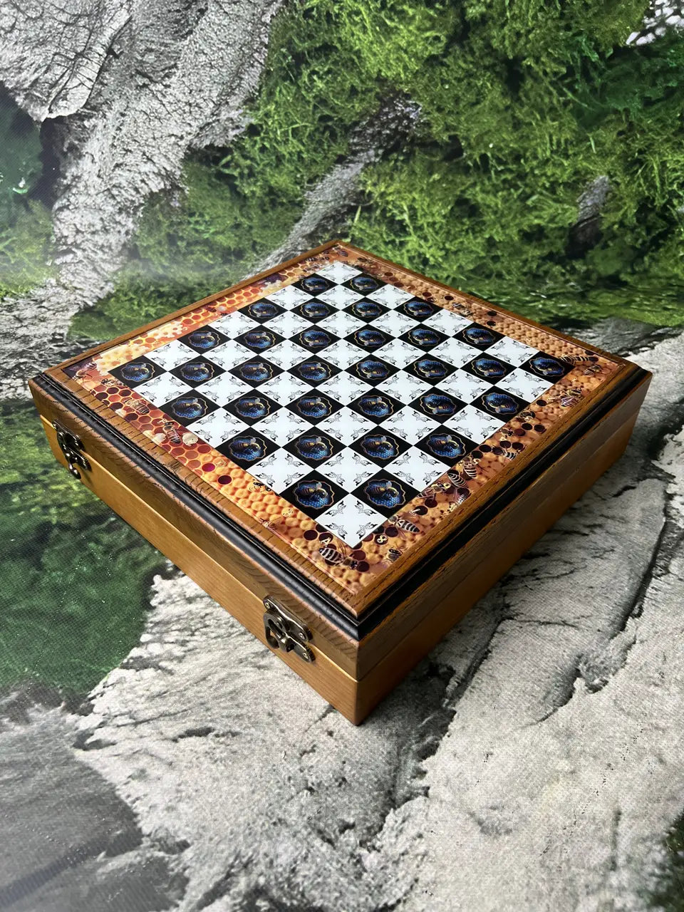 Handmade ash wood chess board with tempered glass