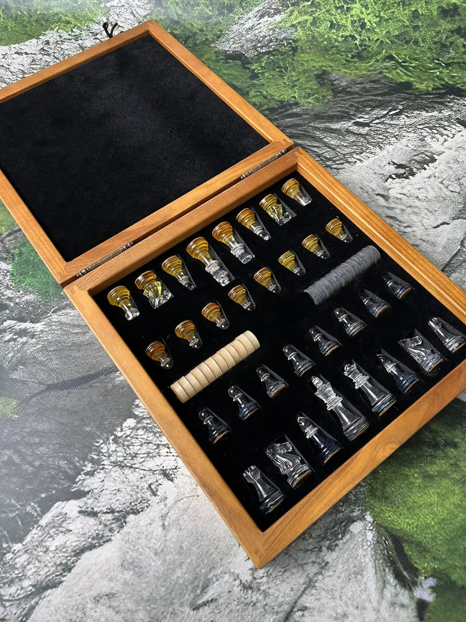 Luxury wooden and glass chess board
