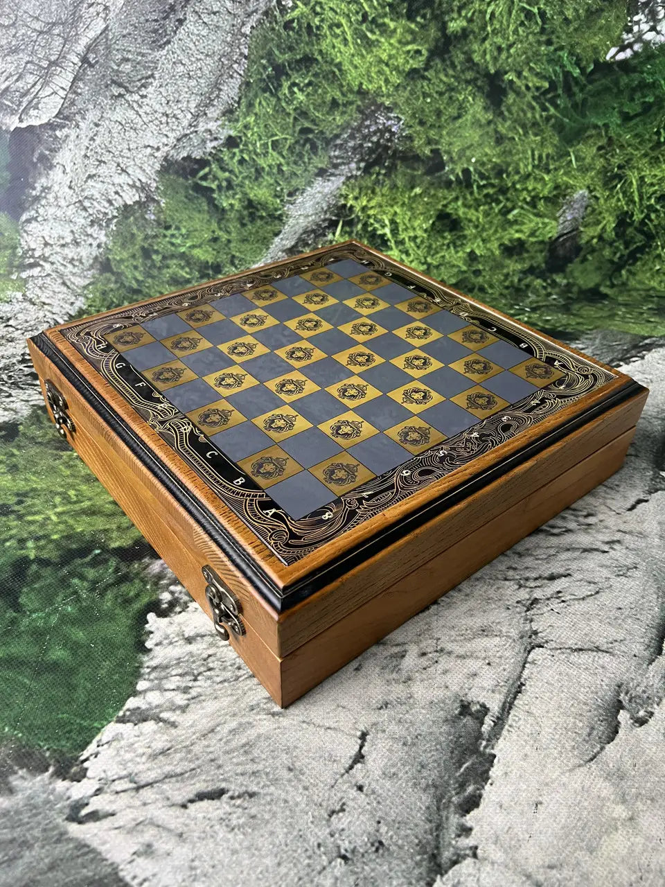 Premium glass chess set with ash wood frame