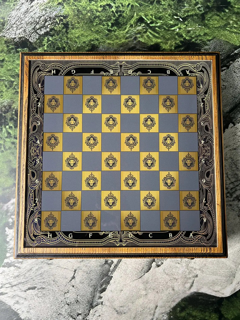 Luxury Chess Set – Golden Lion Glass & Ash Wood Board