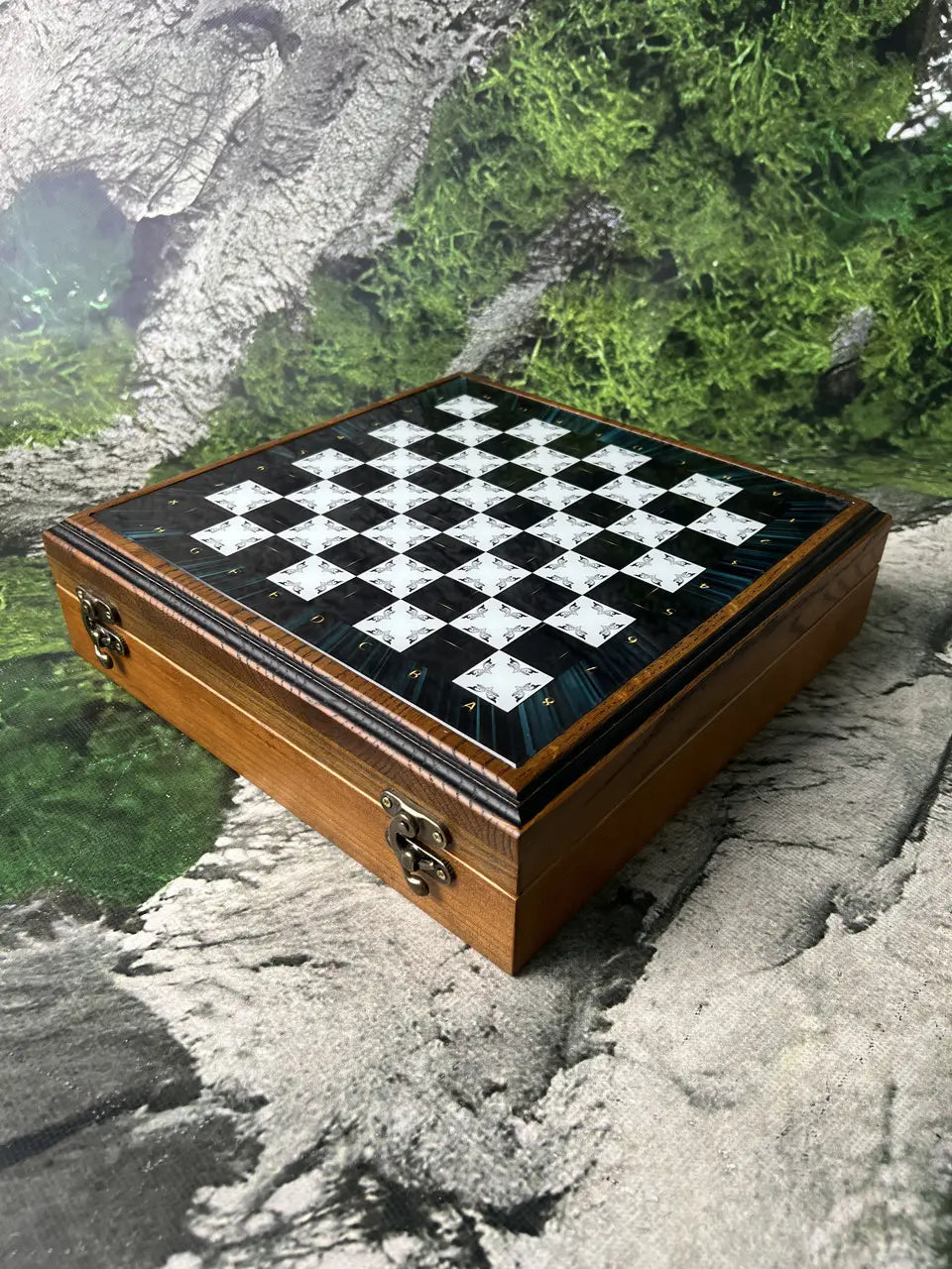 Handcrafted Emerald Night chess board