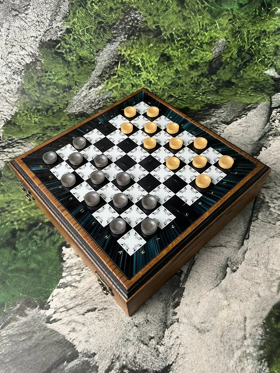 Premium glass chess set with ash wood frame