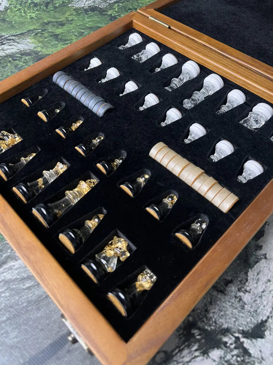 Luxury wooden and glass chess board