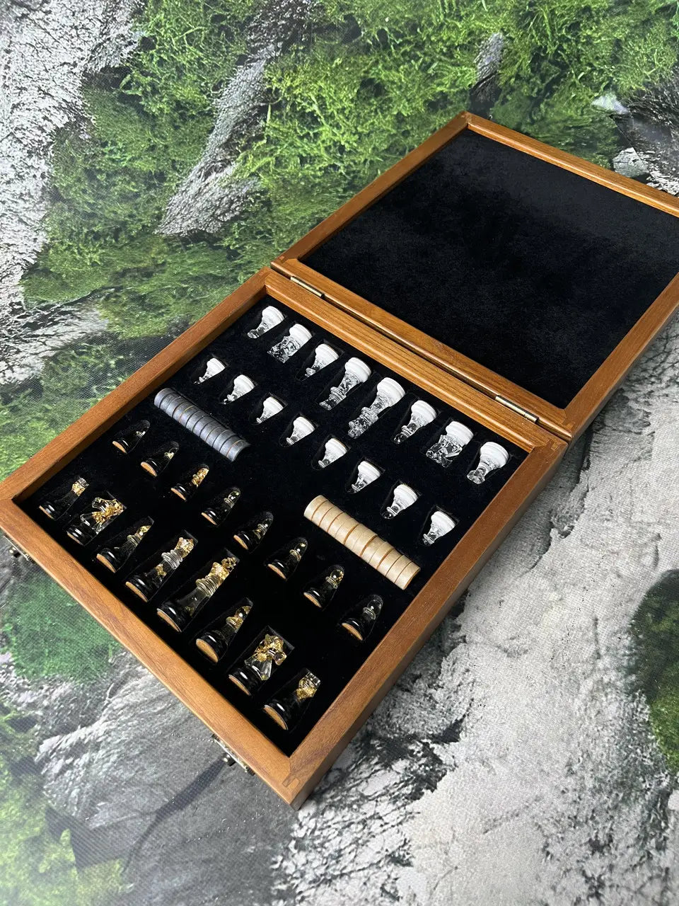 Emerald Night luxury chess set with handcrafted wooden board