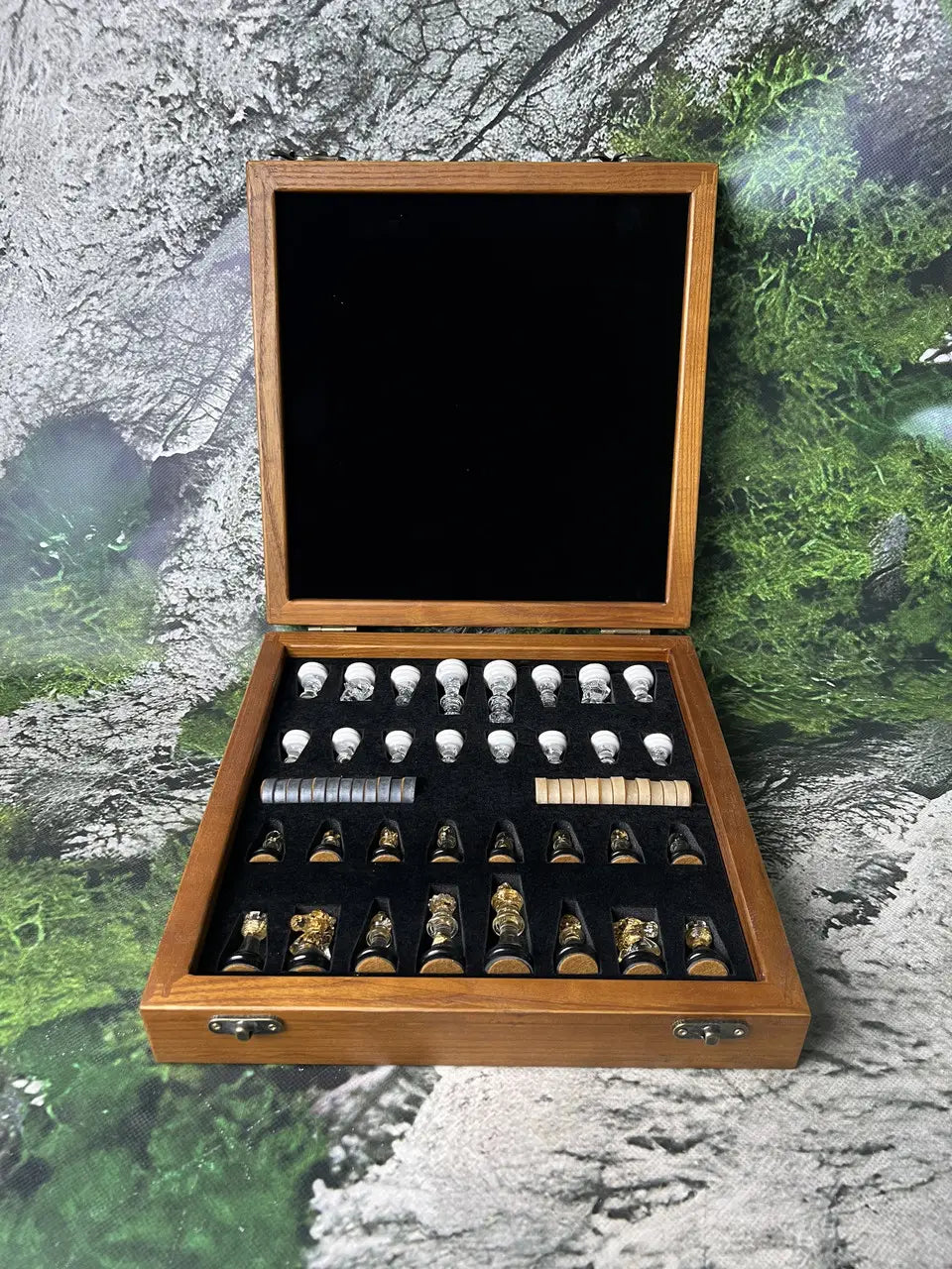 Premium emerald green glass chess set for collectors