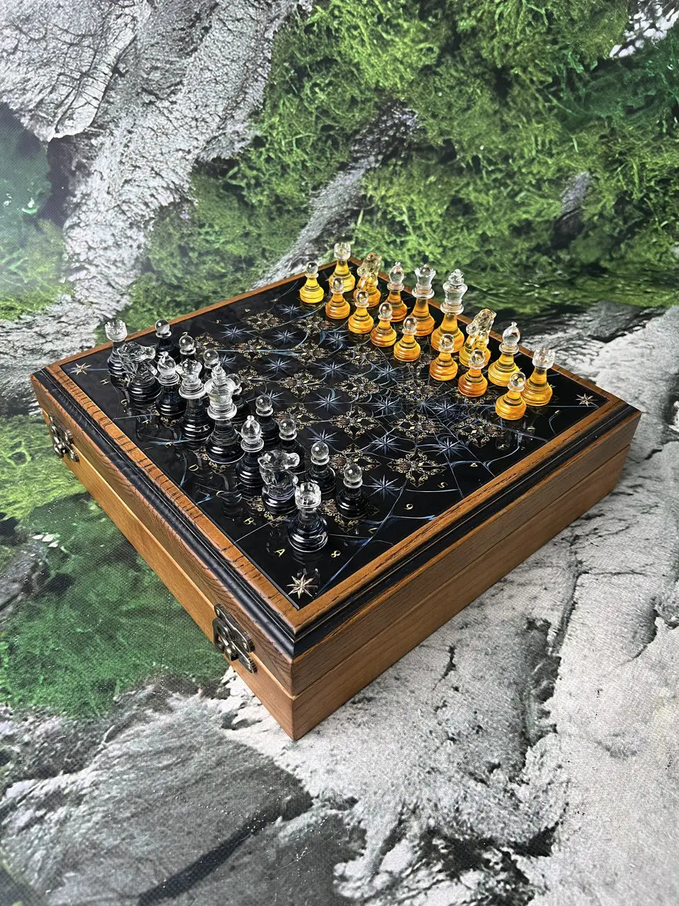 Chess Set “Spider in the Web” – Dark Gothic Glass Design