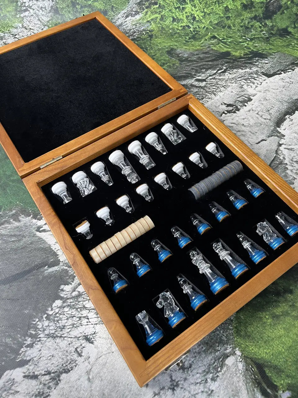 Handmade luxury glass chess set for collectors
