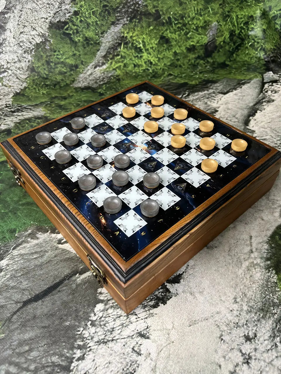 Elegant glass chess board with artistic design