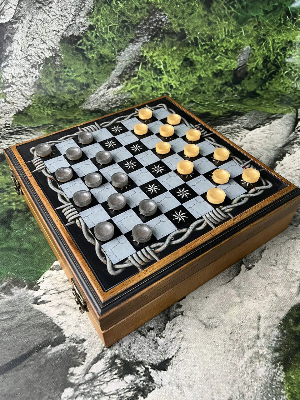 Luxury glass chess set with dark artistic design