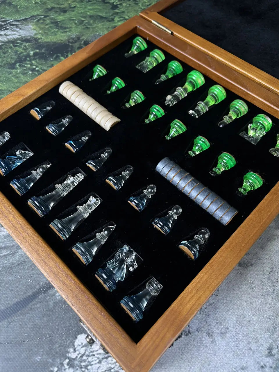Unique glass chess set for football and chess fans
