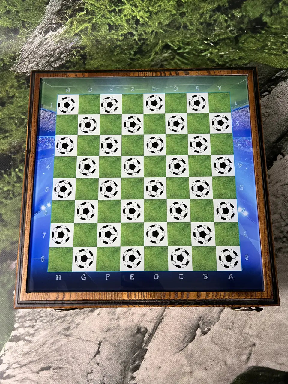 Luxury glass chess set inspired by football