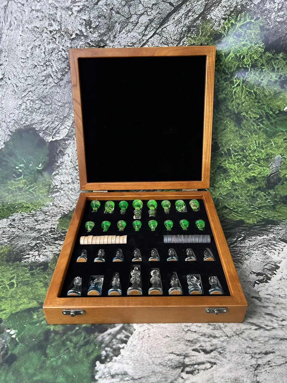 Luxury glass chess set inspired by football