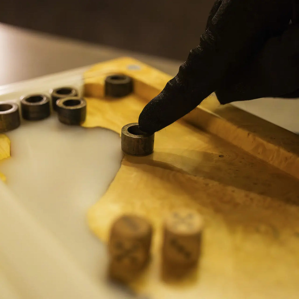 Closed Ivory 30 cm backgammon board made from natural wood and epoxy
