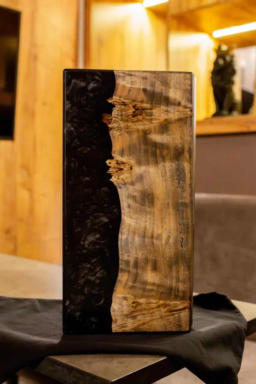 Obsidian luxury wooden backgammon board with black epoxy resin and checkers