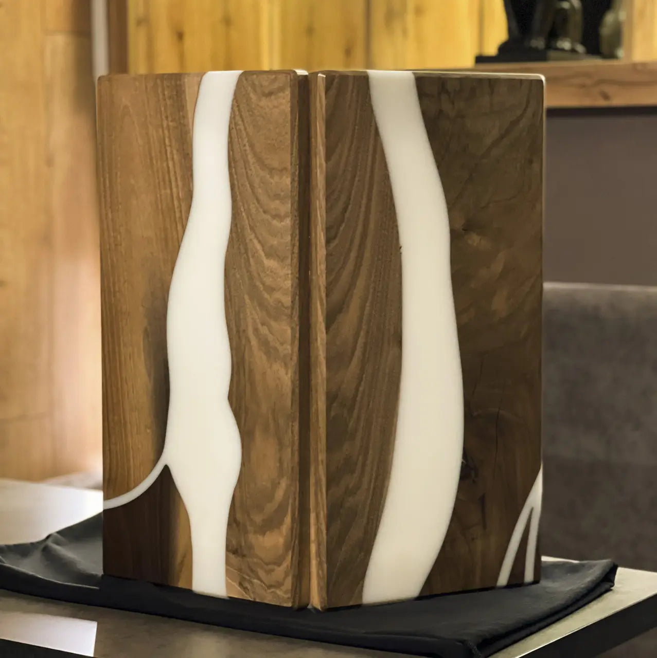 Folded handmade Ivory wooden backgammon set with white epoxy design