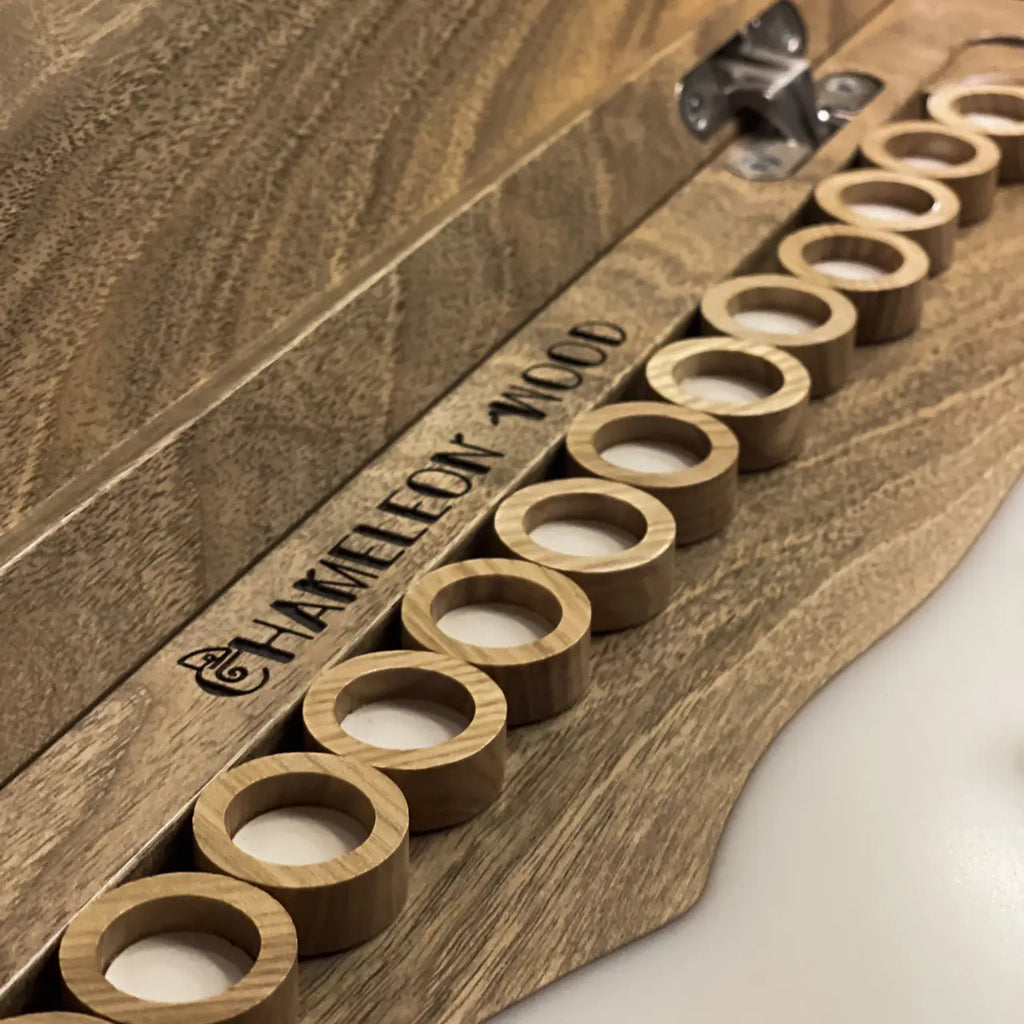 Handcrafted wooden checkers on Ivory luxury backgammon board