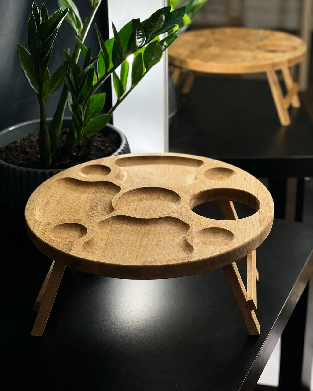 Handmade wooden snack organizer for fruits, cheese, and desserts